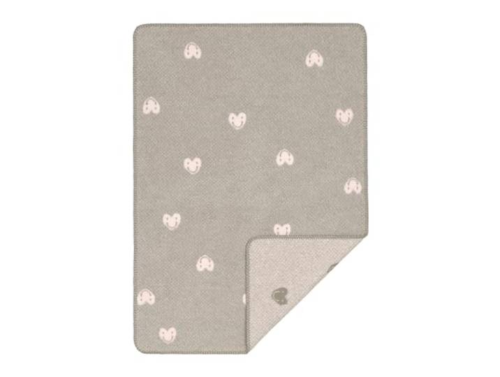 LÄSSIG Babystrickdecke Kuscheldecke Babydecke gewebt 100% Bio Baumwolle GOTS/Woven Blanket Heart grey/soft rose