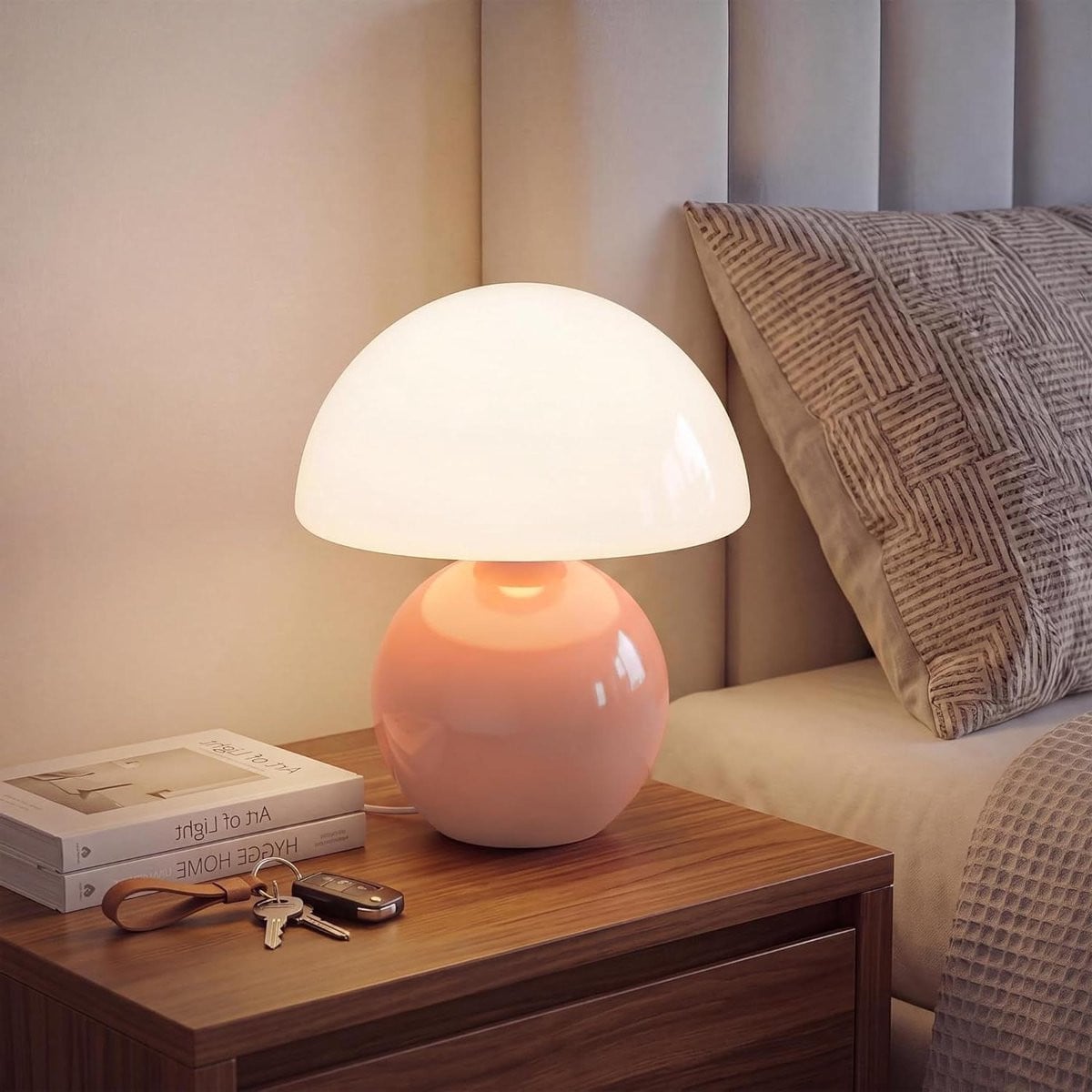 Mushroom Lamp Tafellamp Nachtlampje Roze Mondgeblazen Glas 5 Watt LED
