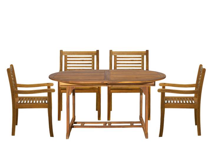 Möbilia Sitzgruppe 4 x Stühle + 1 x Ausziehtisch Akazie natur