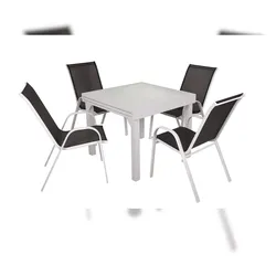 DELUKE Garten-Sitzgruppe SELINA 5-tlg. - Kunststoff, Schwarz | Gartenmöbel-Set Gartengarnitur Garten-Essgruppe mit Stühlen und Esstisch