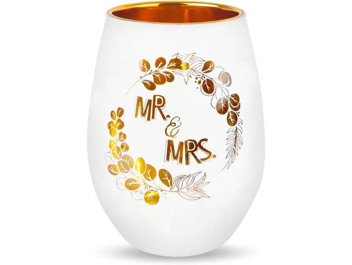 Windlicht mit Gravur „Mr & Mrs“ Glas weiß, Weiß, Keramik, 1 cm, Dekoration, Kerzen & Kerzenhalter, Teelichthalter