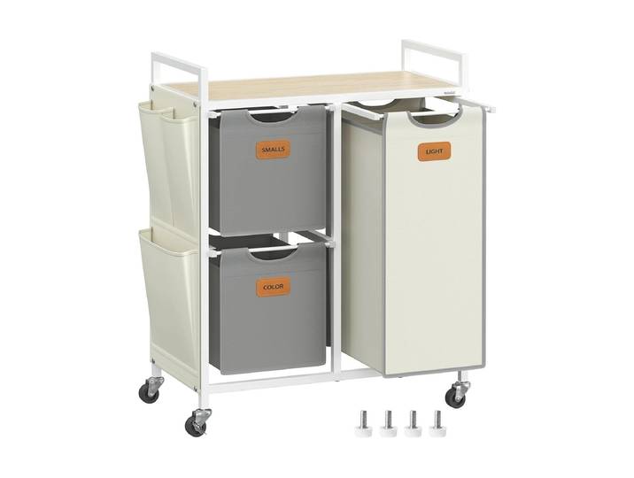 Wäschekorb VASAGLE mit 3 Fächern 100 l , beige (bunt), B:68,6cm H:80,5cm T:33cm, Wäschesammler, Wäschekorb