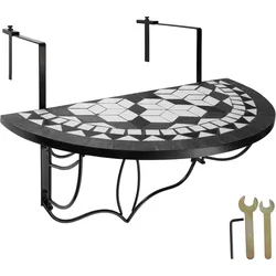 tectake Balkontisch zum Einhängen mit Mosaikmuster klappbar 75x65x62cm  Schwarz/Weiß