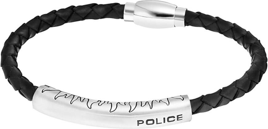 Police Herrenarmband Fury aus Leder und Edelstahl silber