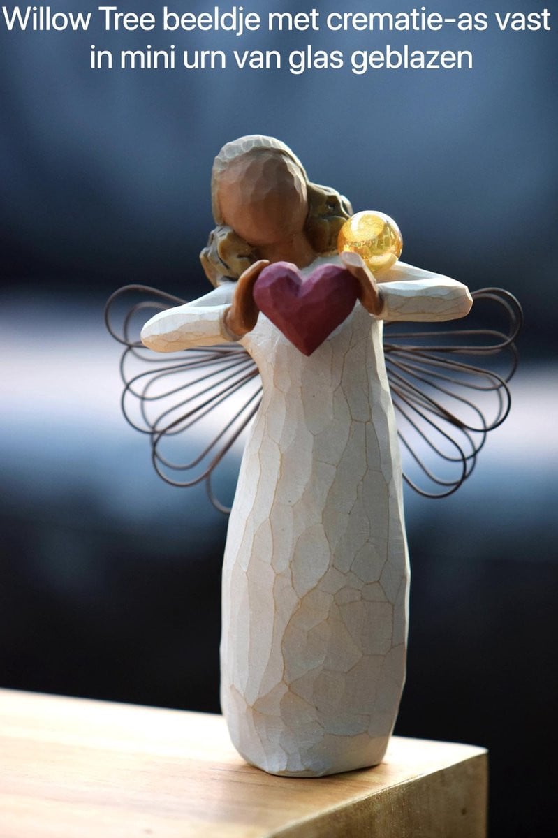 Urn gedenkbeeldje You are Loved met handgeblazen mini urn voor as of haarlokje