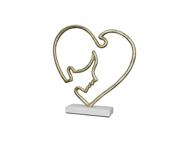 GILDE Moderne Deko Skulptur Figur Modern Face - aus Aluminium - abstraktes Dekoobjekt Gesicht im Herz - Farbe: Gold - Höhe 40 cm