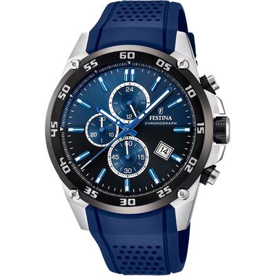 Chronograph FESTINA "The Originals", blau (blau, blau, schwarz, blau, schwarz), Armbanduhren, Herren, silberfarben-schwarz, Chronograph, Quarzuhr, Armbanduhr, Herrenuhr, analog, Tag, Stoppfunktion