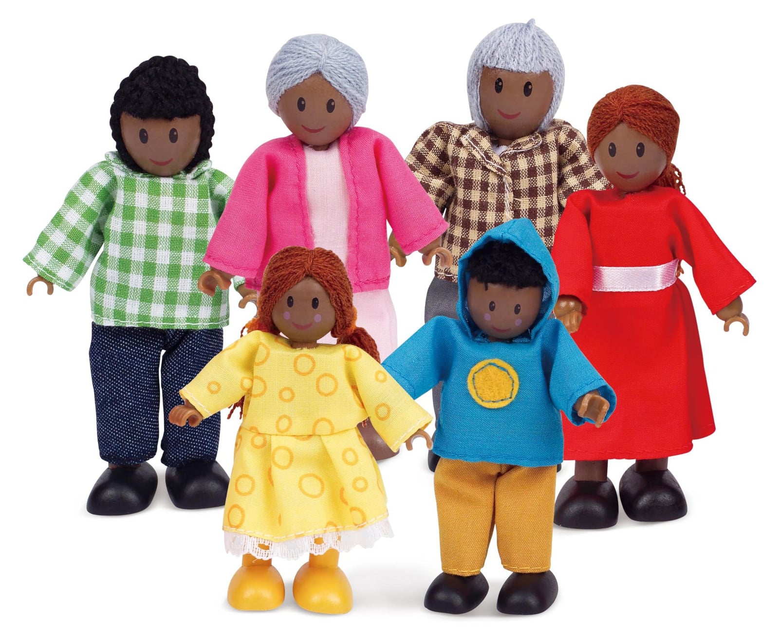 Hape Poppenfamilie met donkere huidskleur, 6-delig poppenhuisaccessoire