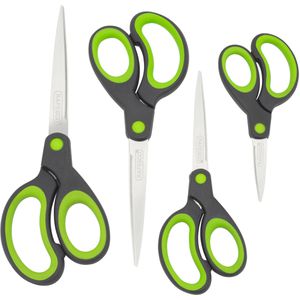 RAPESCO Büroschere 1576 Soft Grip, mit Softgrip, aus Edelstahl, grün, 13 cm, 16 cm, 19 cm, 21 cm, 4er Set
