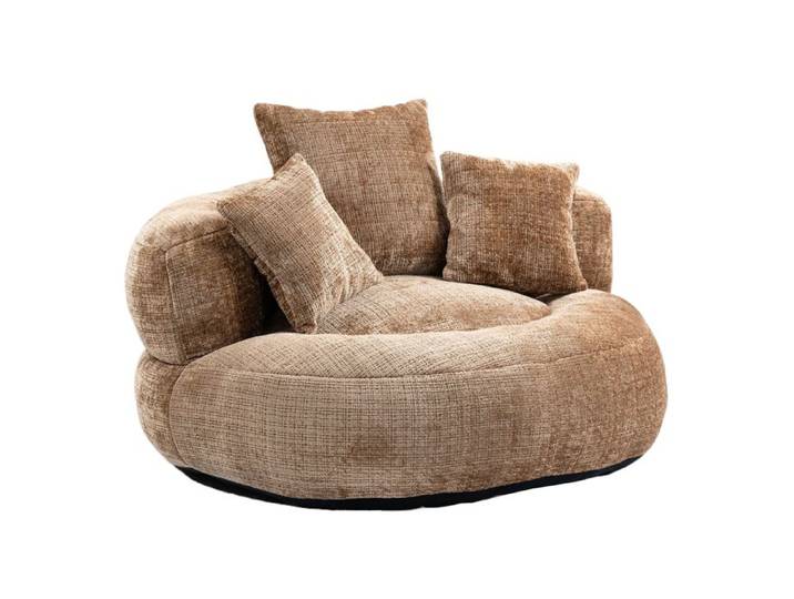 ULEVR fauteuil lounge rond pour adulte 108 x 108 x 52 cm - dossier haut avec accoudoirs chenille café