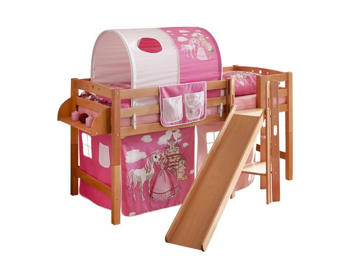 Ticaa Hochbett Hochbett mit Rutsche Podestbett Tino Buche Natur