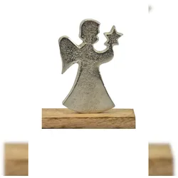 Weihnachtsdeko Alu-Engel auf Mangoholzsockel H 90 mm, 1 Stück