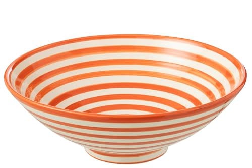 J-Line Lebrillo Granada Stripes keramieken kom - wit/oranje