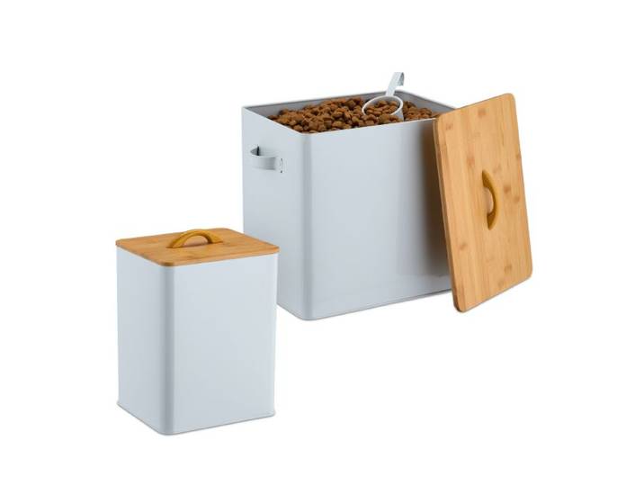 Relaxdays Futterbox mit Bambusdeckel 2er Set