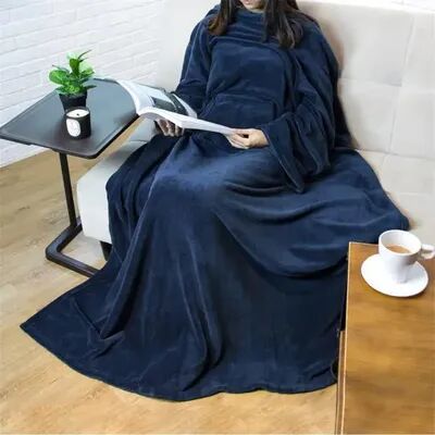 Shop Station Cozy Wearable Blanket With Sleeves & Large Pocket Soft Flannel Blanket For TV, Sofa & Home blue