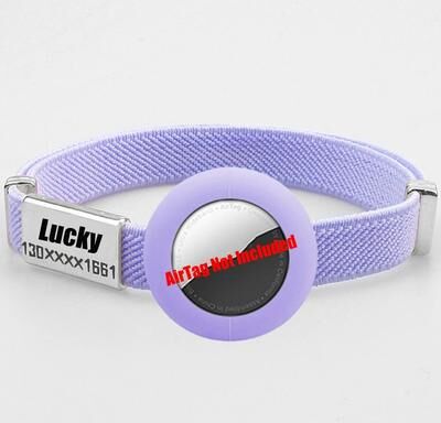 Uplift Essentials Fashion Airtag Cat Collar With Elastic Safety And Customized ID Tag purple