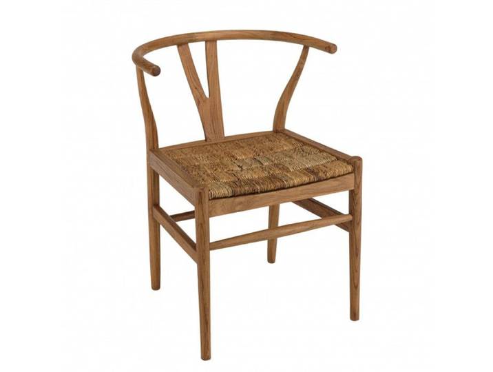 MACABANE SIXTINE - Chaise bois de teck recyclé dossier arrondi et rotin marron