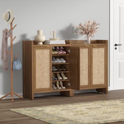 SICOTAS Rattan Shoe Cabinet for Entryway, 6-Tier Shoe Rack with Doors and Adjustable Shelves