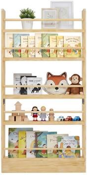 PRIMEPLUS 6-Tier Kids Wall Bookshelf, Natural Wood Book Display
