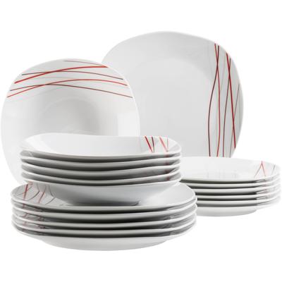 Teller-Set MÄSER "SENCILLA, Geschirr Set, Porzellan", weiß, 18 Stk., Porzellan, Geschirr-Sets, Teller Set