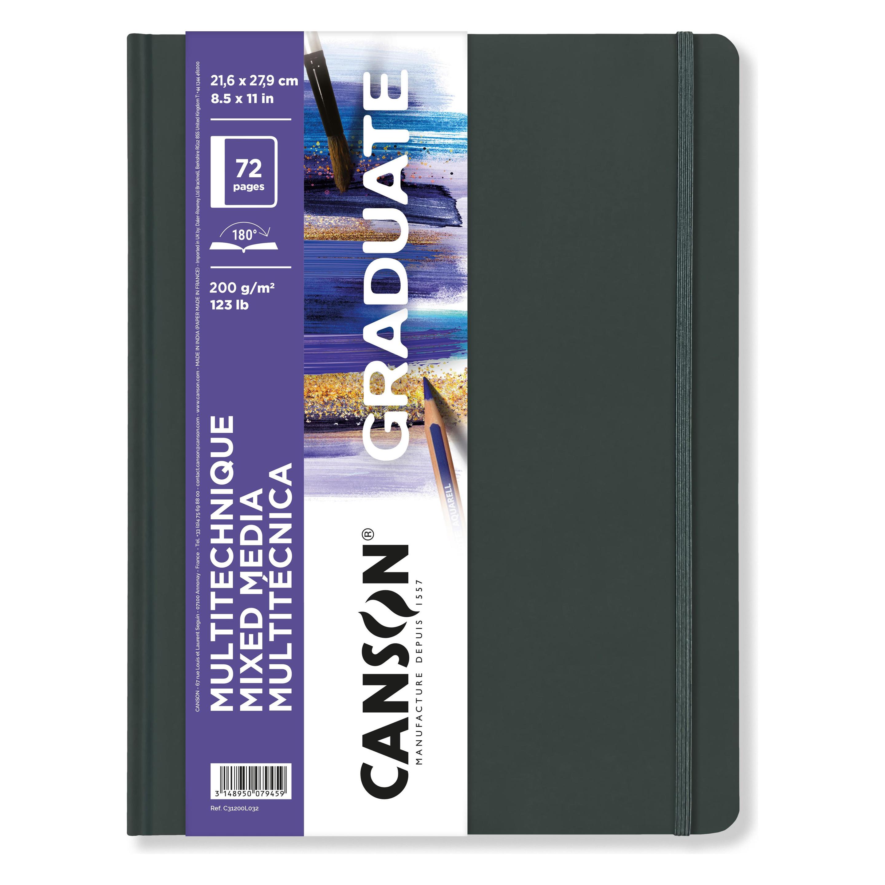 Canson Skizzenbuch GRADUATE Mixed Media, 216 x 279 mm schwarz, 36 Blatt, weisses Papier 200 g/qm, Hardcover (A4, Blanko, Harter Einband) (C31200L032)