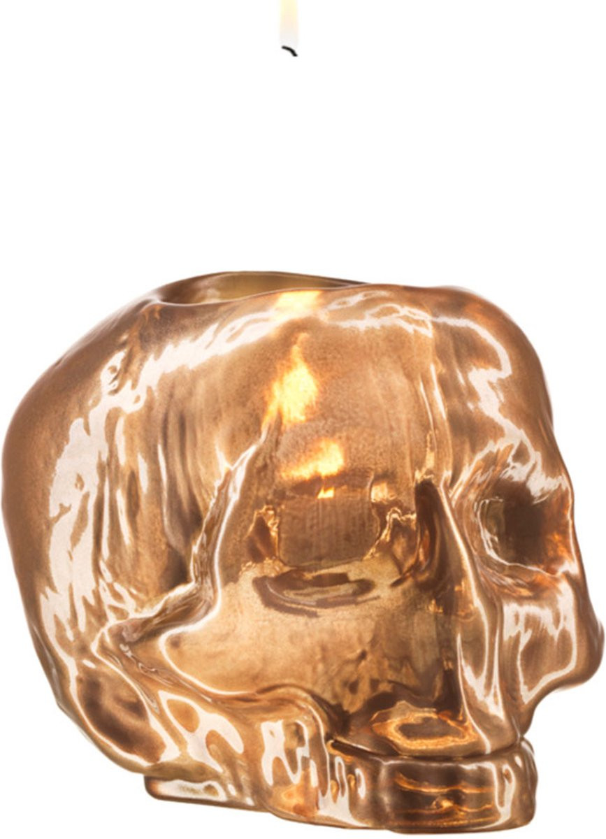Kosta Boda Still Life Waxinehouder schedel metallic koper 115 mm
