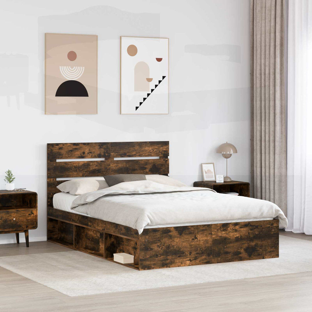 Latitude Run Solid Wood Bed Smoked Oak Kingsize (5')