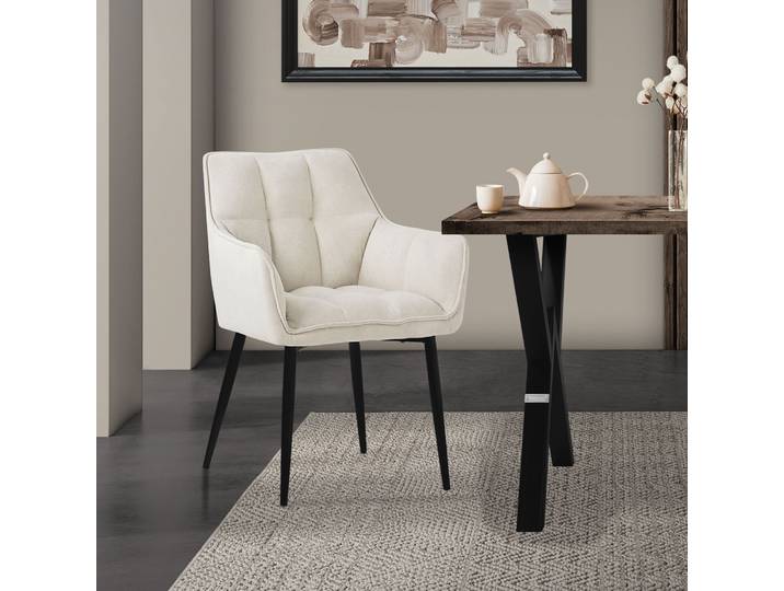 ML-Design Esszimmerstuhl aus Frotteestoff, Creme, mit dickem gepolsterter Sitz