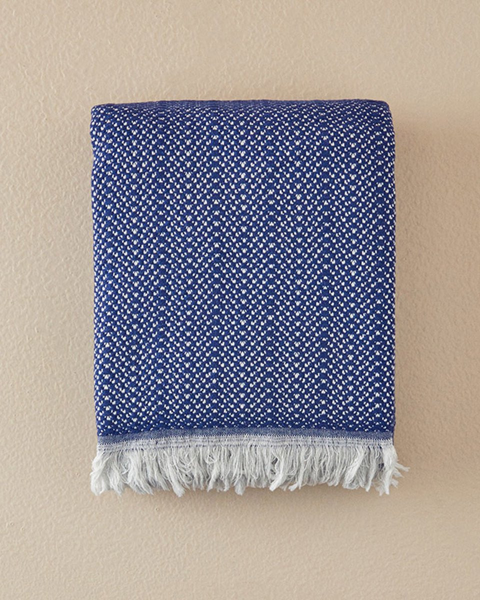 English Home Helena Gebreid Katoenen Plaid Blauw 130 x 170 cm