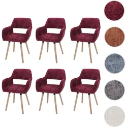 6er-Set Esszimmerstuhl HWC-A50 II, Küchenstuhl Polsterstuhl, Holz Stoff/Textil Chenille (465g/m2) FSC® ~ bordeaux