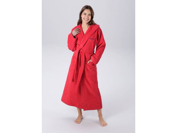 Unisex-Bademantel KANGAROOS Cassidy, für Damen & Herren, Standardlänge & Überlänge Gr. XXL, rot, L:138cm, Walkfrottee, Hausmäntel, Unisex-Bademantel, mit Taschen, Männer und Frauen, Baumwolle, Reise, Hotel, Sauna, S-3XL
