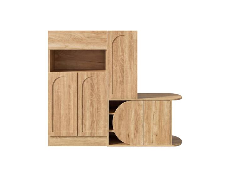 Flieks Schuhschrank mit Sitzbank 5 Türen Stauraum Natur Modern, Naturfarben, 130x110.5x35 cm, Garderobe, Garderobenbänke, Schuhbänke