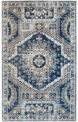 Grand Bazaar Kezia Vintage Style Tribal Kazak Rug, Classic Blue/Opal Gray