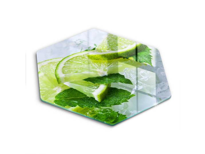 Wallfluent Glasplatte 40 cm Limette Minze und Eis, Grün, Glas, Rund, 40x40 cm, Küchenzubehör, Schneidebretter