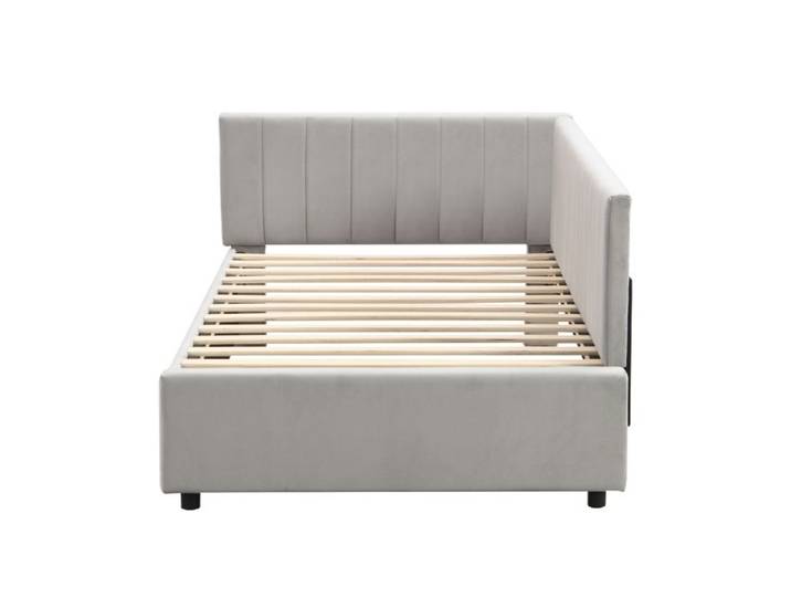 VLIVRA Lit Banquette 90×200 cm Lit Simple - Dossier Réversible Tête de Lit Rembourrée - sans Matelas - Gris