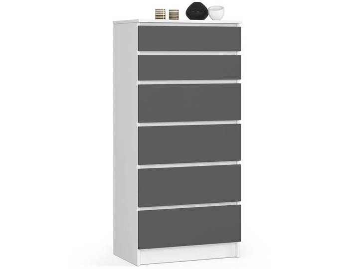 Commode AKORD K60 Blanche 60 cm 6 tiroirs façade Gris Graphite 60x40x130 cm