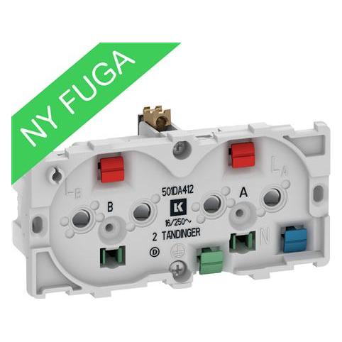 LK FUGA dobbelt stikkontakt for 2 taendinger 2-polet med jord 2 modul, uden afdaekning (AAK501D0412)