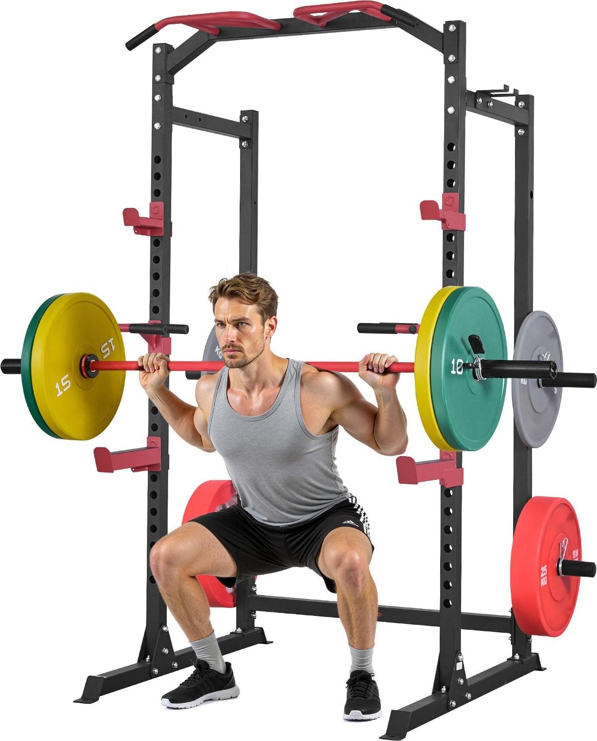 Power Cage Power Rack - Multifunktionales Squat-Rack - Verstellbare Höhe - Mit J-Haken - Klimmzugstange - Dip-Station - Für Bankdrücken - Für Heimtraining
