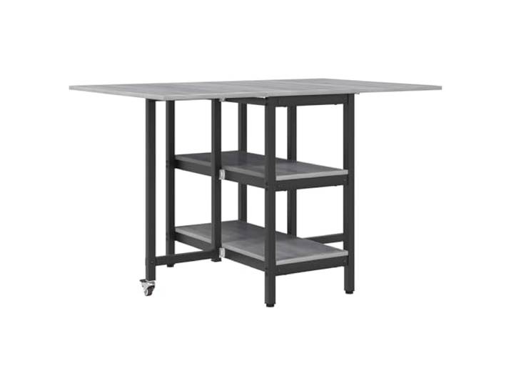 GHVBNMF Esstisch Klappbar Ausziehbar 122x80cm Holzwerkstoff Grau Sonoma Flexibler Küchentisch mit 2 Ablagefächern und Rollen. Ideal für kleine Wohnzimmer und Essbereiche zum Speisen.