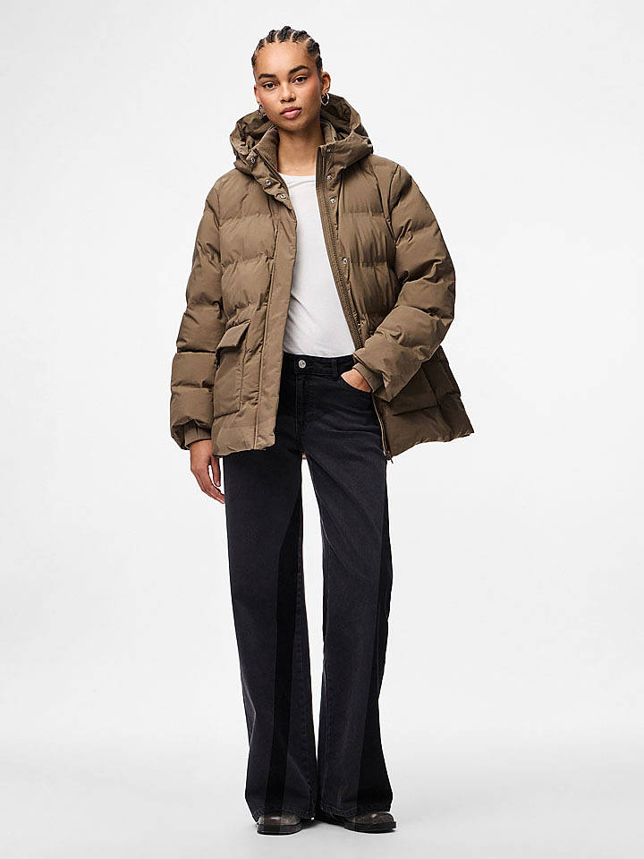 Pieces Winterjacke in Taupe - M