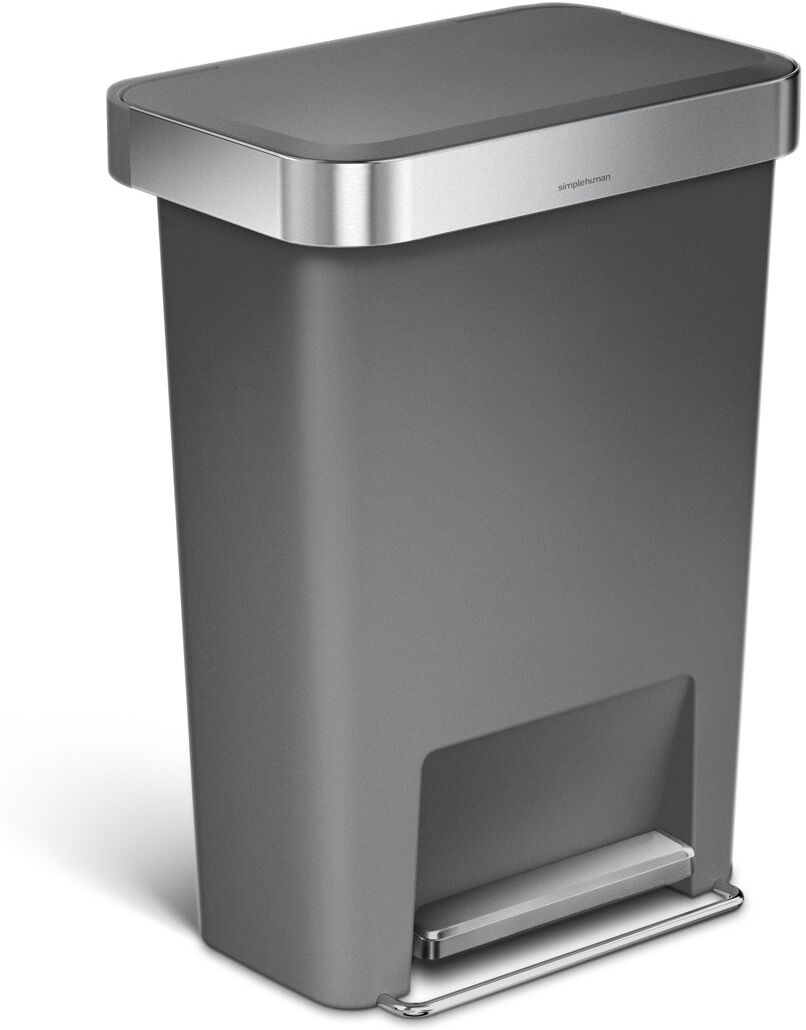 Simplehuman 45L Plastic Rectangular Pedal Bin With Liner Pocket Grey 45L