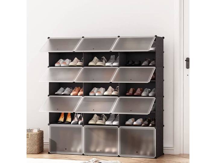 Armoire à Chaussures - HSTURYZ - Rangement Plastique - 8 Etagères 12 Portes - Noir