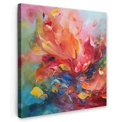 LEINWANDBILD Ölgemälde - Kunst - Abstrakt - Farbenfroh Deko Groß 90x90 cm