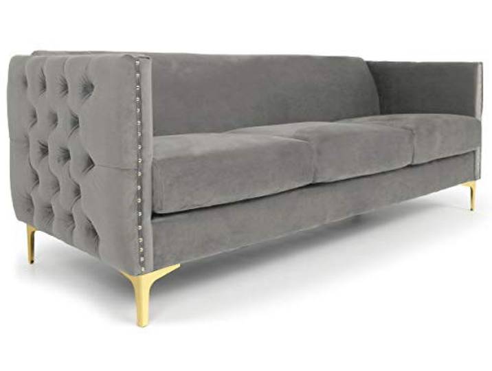 Menzzo Joshua 3-Sitzer Sofa mit Samtbezug Silber
