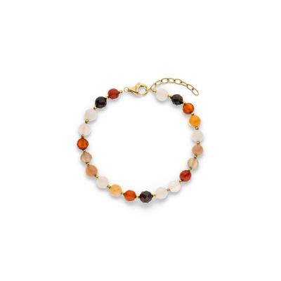 Armband S.OLIVER "Schmuck Geschenk Edelstahl The Colorful Beads", bunt (gelbgoldfarben, mehrfarbig, rot, mehrfarbig), Armbänder, Damen, 21cm, Edelstahl, Armband, mit Quarz und Jade oder Quarz, Mondstein, Granat und Jade