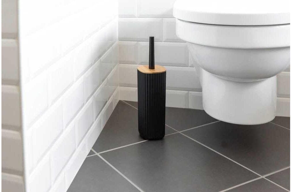 WC-Garnitur WENKO "Rotello Schwarz", schwarz, H:36cm, Bambus, Kunststoff, Reinigungsbürsten, WC-Garnitur schwarz Einheitsgröße