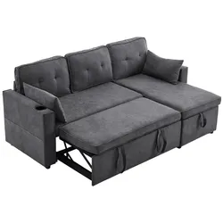 Schlafsofa 211x130x86 cm mit Stauraum – Modernes Design, flexible Chaiselongue und integrierte Getränkehalter in Grau