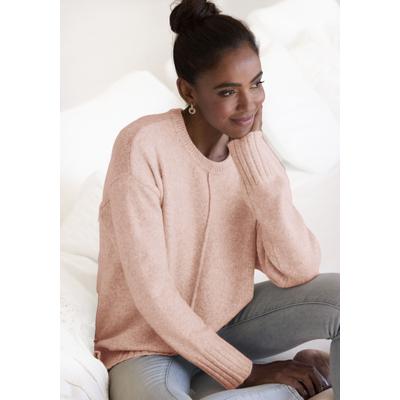 Rundhalspullover LASCANA "aus supersofter Strickqualität", Damen, Gr. 52/54, rot (rosenholz), Strick, Obermaterial: 53% Polyester, 37% Polyacryl, 10% Polyamid, unifarben, figurumspielend hüftlang, Rundhals, Pullover Rundhalspullover, kuscheliger...