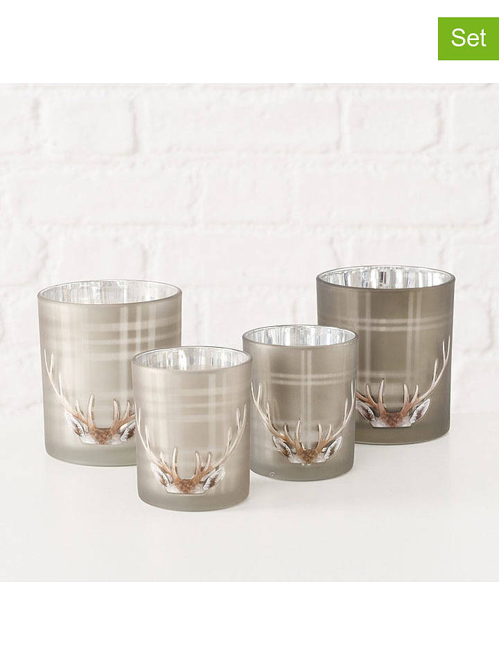 Boltze 2er-Set: Windlichter "Aspen" in Braun/ Grau - 2x 2 Stück - onesize