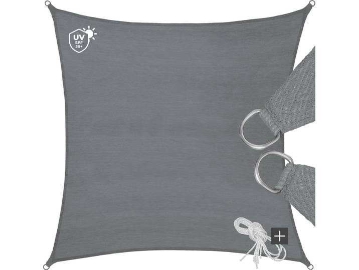 tectake® Zonnescherm - Schaduwdoek - Vierkante Zonneluifel - Tarp Met UV-bescherming 50+ - Scheurvast - Inclusief spankabels\, eenvoudige bevestiging - Diverse modellen - 3 x3 m - Grijs